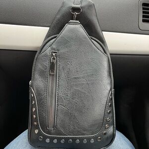 Black Leather Sling Bag